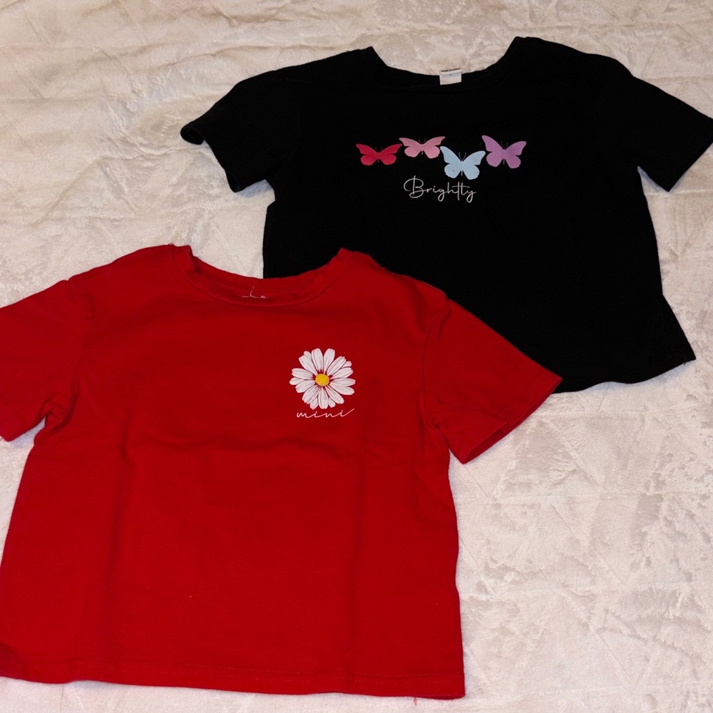 SHEIN Kids Butterfly and Daisy Tees - Black and Red